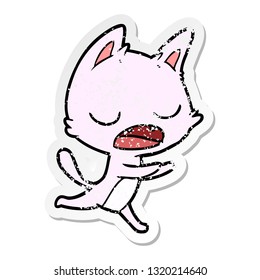 distressed sticker of a talking cat cartoon