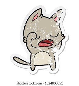 distressed sticker of a talking cat cartoon