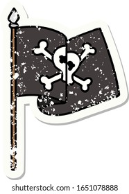 distressed sticker tattoo in traditional style of a pirate flag