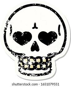 distressed sticker tattoo in traditional style of a skull