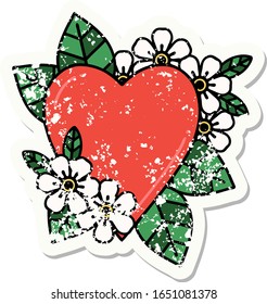 distressed sticker tattoo in traditional style of a botanical heart