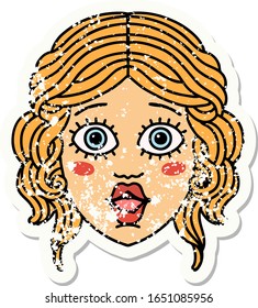distressed sticker tattoo in traditional style of female face
