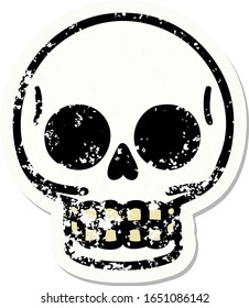 distressed sticker tattoo in traditional style of a skull