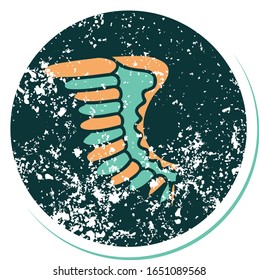 distressed sticker tattoo in traditional style of a wing
