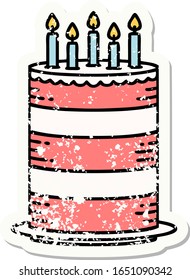distressed sticker tattoo in traditional style of a birthday cake