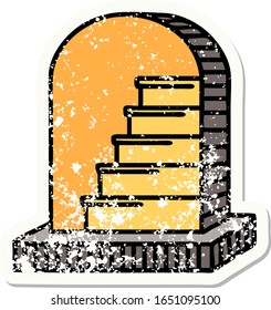 distressed sticker tattoo in traditional style of a grave stone