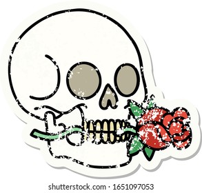 distressed sticker tattoo in traditional style of a skull