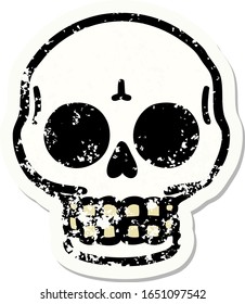 distressed sticker tattoo in traditional style of a skull