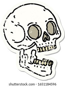 distressed sticker tattoo in traditional style of a skull
