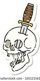 distressed sticker tattoo in traditional style of a skull