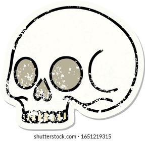 distressed sticker tattoo in traditional style of a skull
