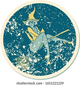 distressed sticker tattoo in traditional style of a pinup witch