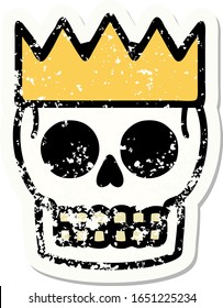 distressed sticker tattoo in traditional style of a skull and crown