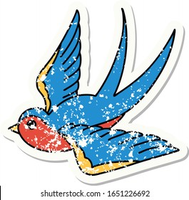 distressed sticker tattoo in traditional style of a swallow