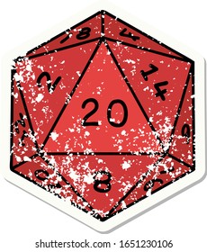 distressed sticker tattoo in traditional style of a d20 dice