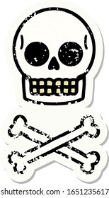 distressed sticker tattoo in traditional style of a skull