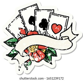 distressed sticker tattoo in traditional style of cards and banner