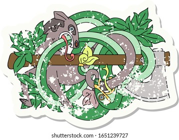 distressed sticker tattoo in traditional style of medieval carving