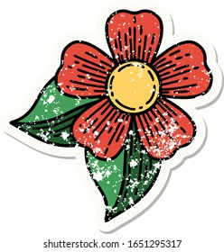 distressed sticker tattoo in traditional style of a flower
