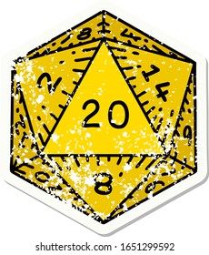 distressed sticker tattoo in traditional style of a d20 dice