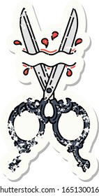 distressed sticker tattoo in traditional style of barber scissors