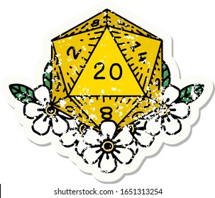 tatuaje de pegatina angustiado al estilo tradicional de d20