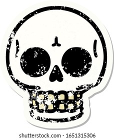 distressed sticker tattoo in traditional style of a skull