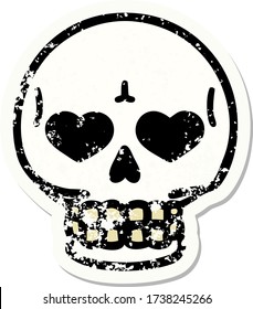 distressed sticker tattoo in traditional style of a skull