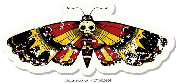 distressed sticker tattoo in traditional style of a deaths head moth