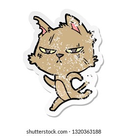 distressed sticker of a tough cartoon cat running