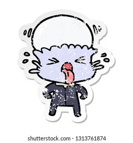 distressed sticker of a weird cartoon alien