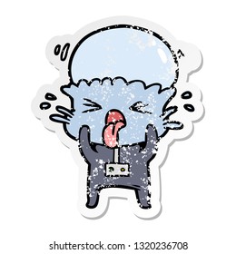 distressed sticker of a weird cartoon alien