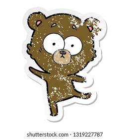 distressed sticker of a worried bear cartoon