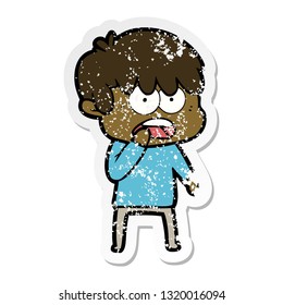 distressed sticker of a worried cartoon boy distressed sticker of a worried cartoon boy