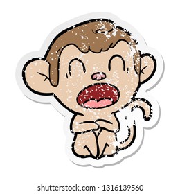 distressed sticker of a yawning cartoon monkey