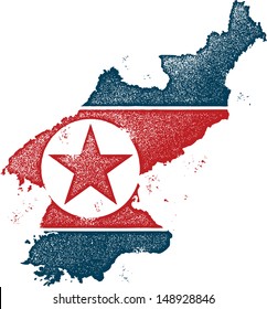 Distressed Style North Korea Flag and Map