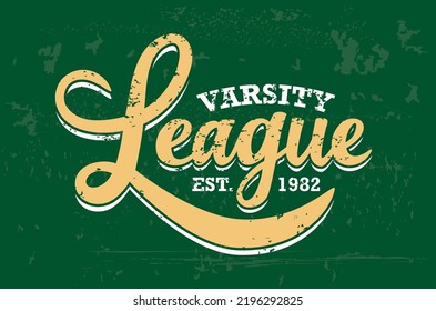 Distressed style Varsity League logo with hand drawn script and decayed background