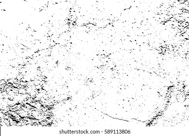 Distressed texture of noise and cracks. Obsolete concrete wall. Weathered asphalt surface. Black and white monochrome vector texture. Aged and scratched stone overlay for vintage effect. Grit trace