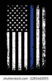 Distressed Thin Blue Line American Flag Vector