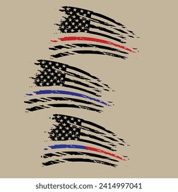 Distressed Thin Blue and Red Line Police Firefighter Usa American Flag Design For T Shirt Poster Banner Backround Print Vector Eps Illustrations.