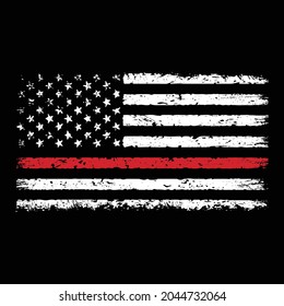Distressed Thin Red Line American Flag T-Shirt Vector Design