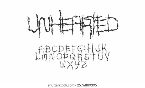 Distressed thorn-inspired uppercase vector font for grunge, horror and alternative designs. Great for posters, t-shirts, logos or creative branding