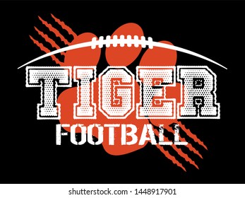 distressed tiger football team design with paw print and claw marks for school, college or league