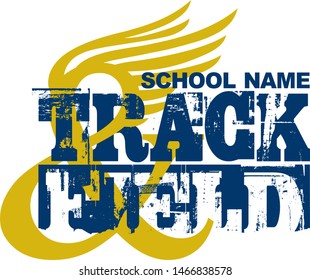 distressed track and field team design with wings for school, college or league