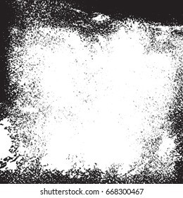Distressed urban black overlay texture. Grunge dark grainy messy background. Dirty empty used cover template. Ink brushed renovate wall backdrop. Insane aging design element. EPS10 vector.