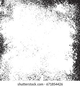 Distressed urban black overlay texture. Grunge dark grainy messy background. Dirty empty used cover template. Ink brushed renovate wall backdrop. Insane aging design element. EPS10 vector.