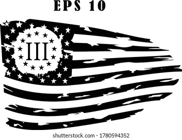 Distressed US Flag 13 Stars - US Flag. USA FLAG - Three Percenters Distressed American Flag cut files