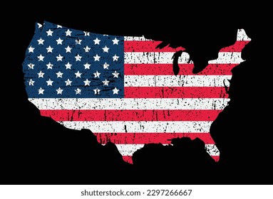 Distressed USA Flag Map. American Vintage Flag Map