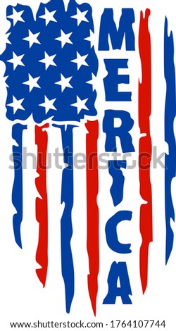 Distressed USA flag with Merica word. Celebration of 4th of July USA Independence Day vector tee shirt design. Designed in Stars and Stripes. 