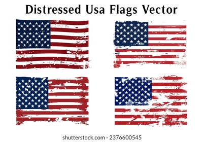 Distressed USA Flags vector illustration, American Flag Flat Grunge Clipart